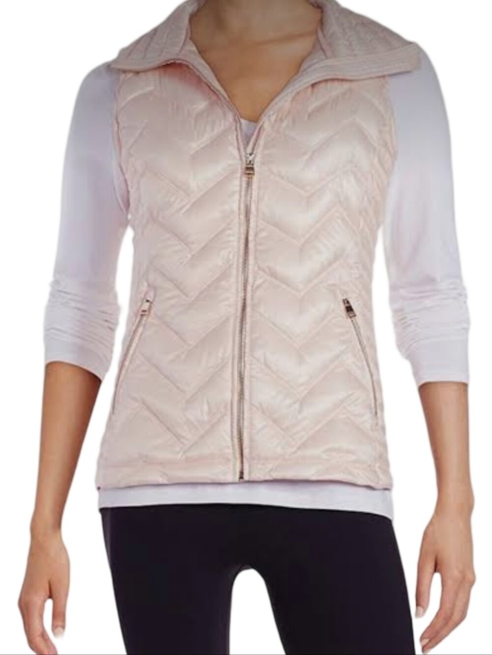 Calvin Klein Womens Pale Pink Quilted Zip Vest Size Small